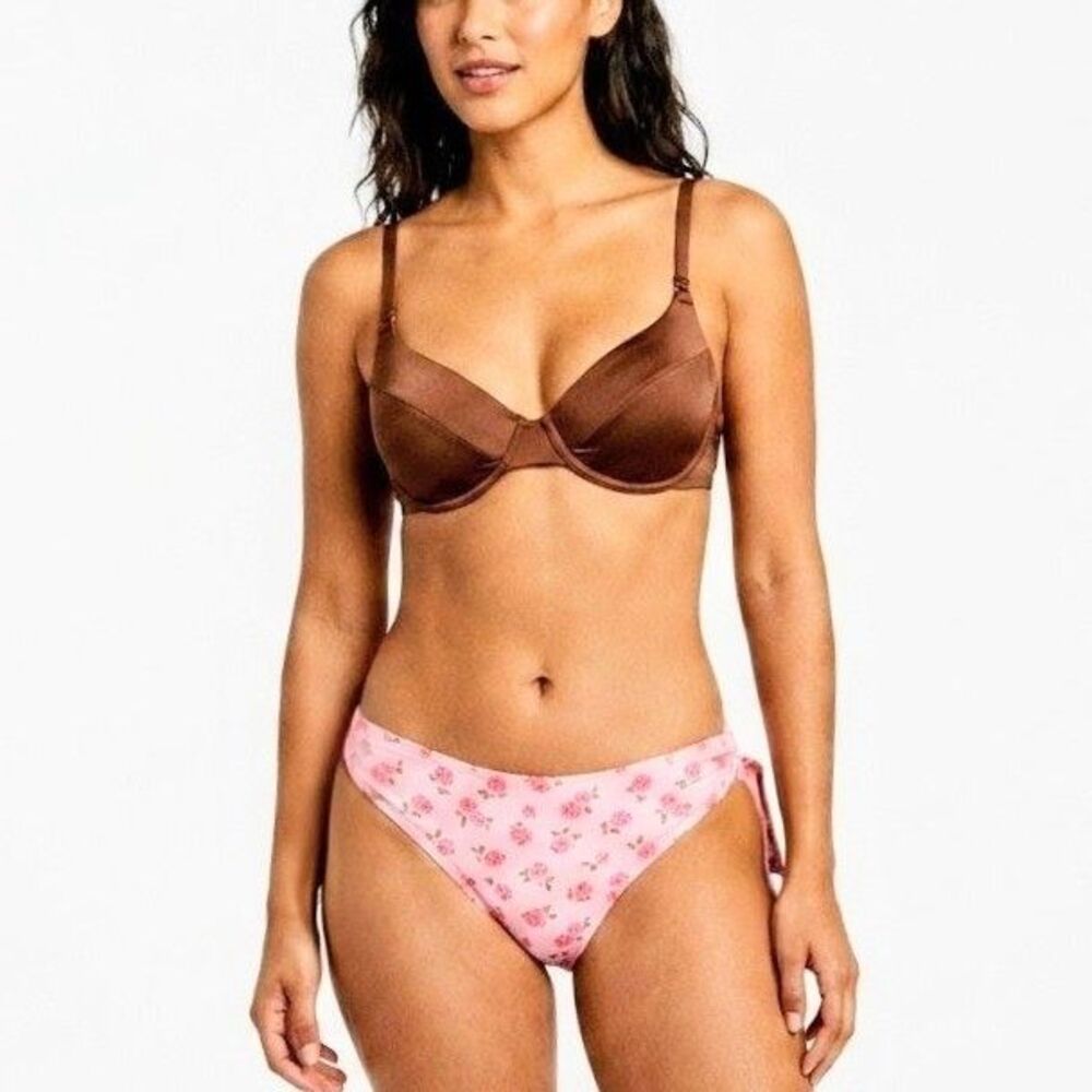 SHADE & SHORE Swimsuit Two Piece Pink/Brown Swimwear Women 34C L 12/14 NEW NWT